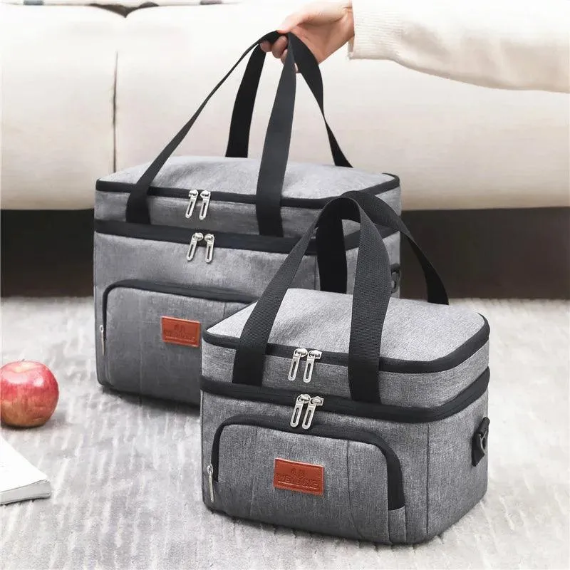 👜 Multifunctional Double Layers Tote Cooler Lunch Bag | Large Capacity Travel Picnic Lunch Box with Shoulder Strap for Women & Men 🍱