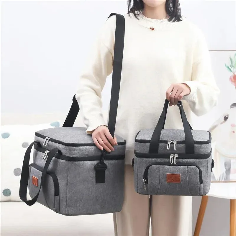 👜 Multifunctional Double Layers Tote Cooler Lunch Bag | Large Capacity Travel Picnic Lunch Box with Shoulder Strap for Women & Men 🍱