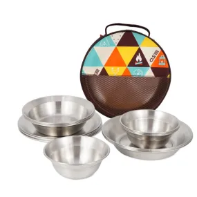 16 PCS / Set CLS Outdoor Stainless Steel Tableware Portable Camping Dinner Bowl Plate Kit