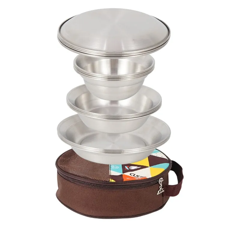 16 PCS / Set CLS Outdoor Stainless Steel Tableware Portable Camping Dinner Bowl Plate Kit