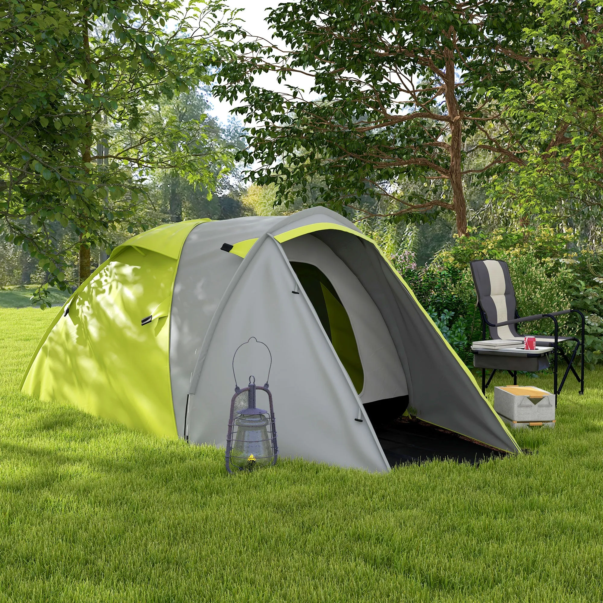 2-3 Man Camping Tent with 2 Rooms, 2000mm Waterproof Family Tent, Portable with Bag for Fishing Hiking Festival, Yellow