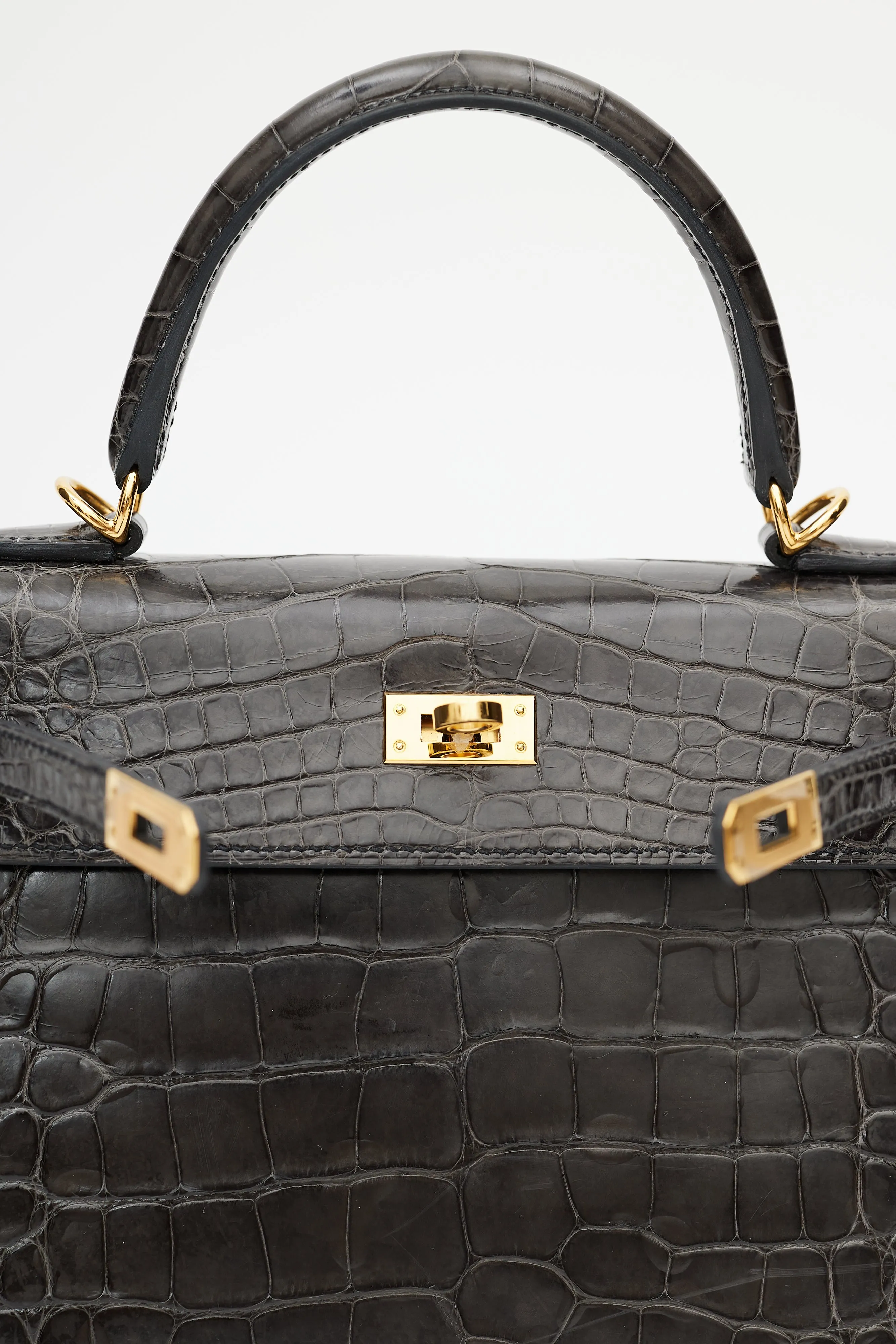 2020 Graphite Exotic Leather & Gold Kelly Sellier 25 Bag