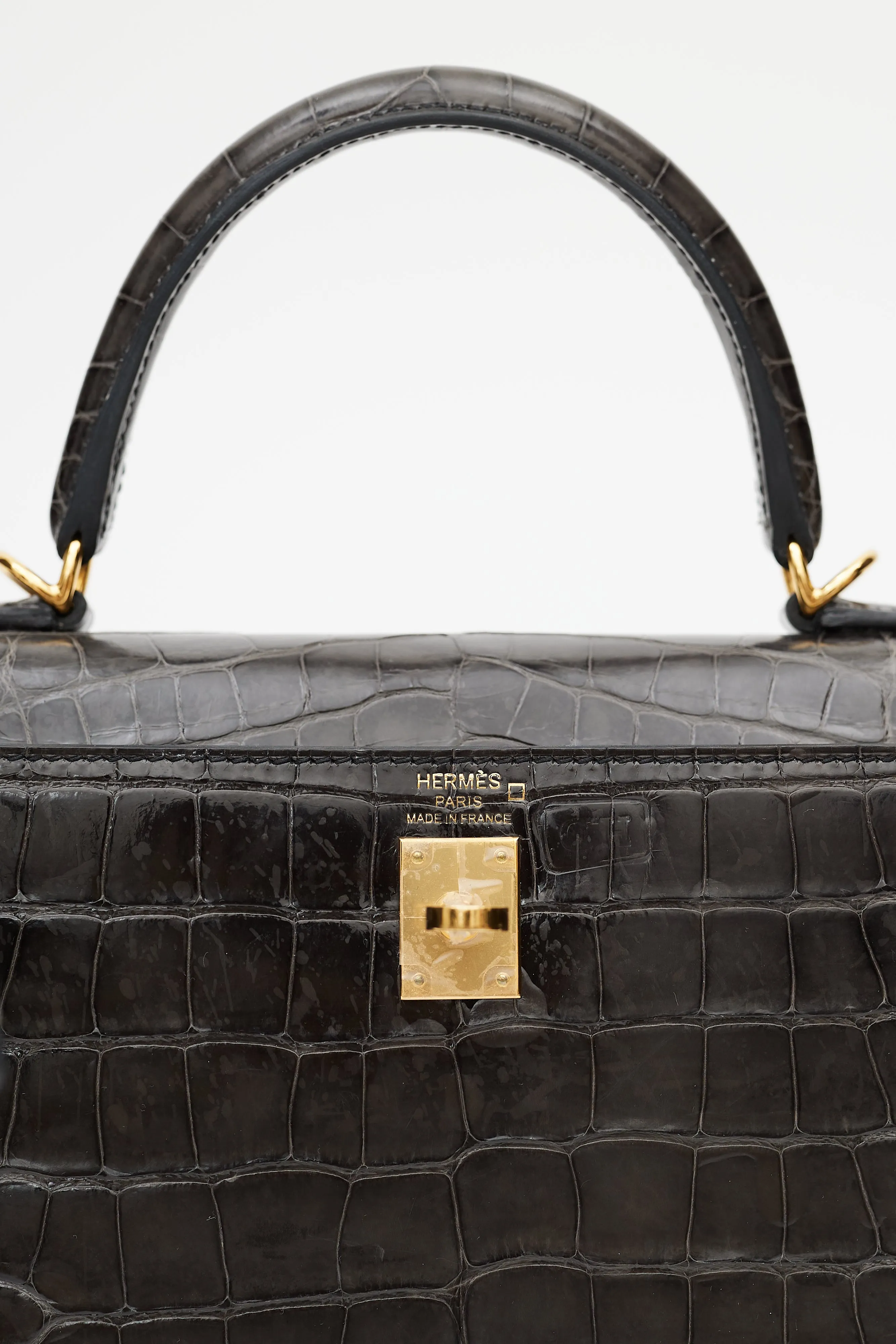 2020 Graphite Exotic Leather & Gold Kelly Sellier 25 Bag