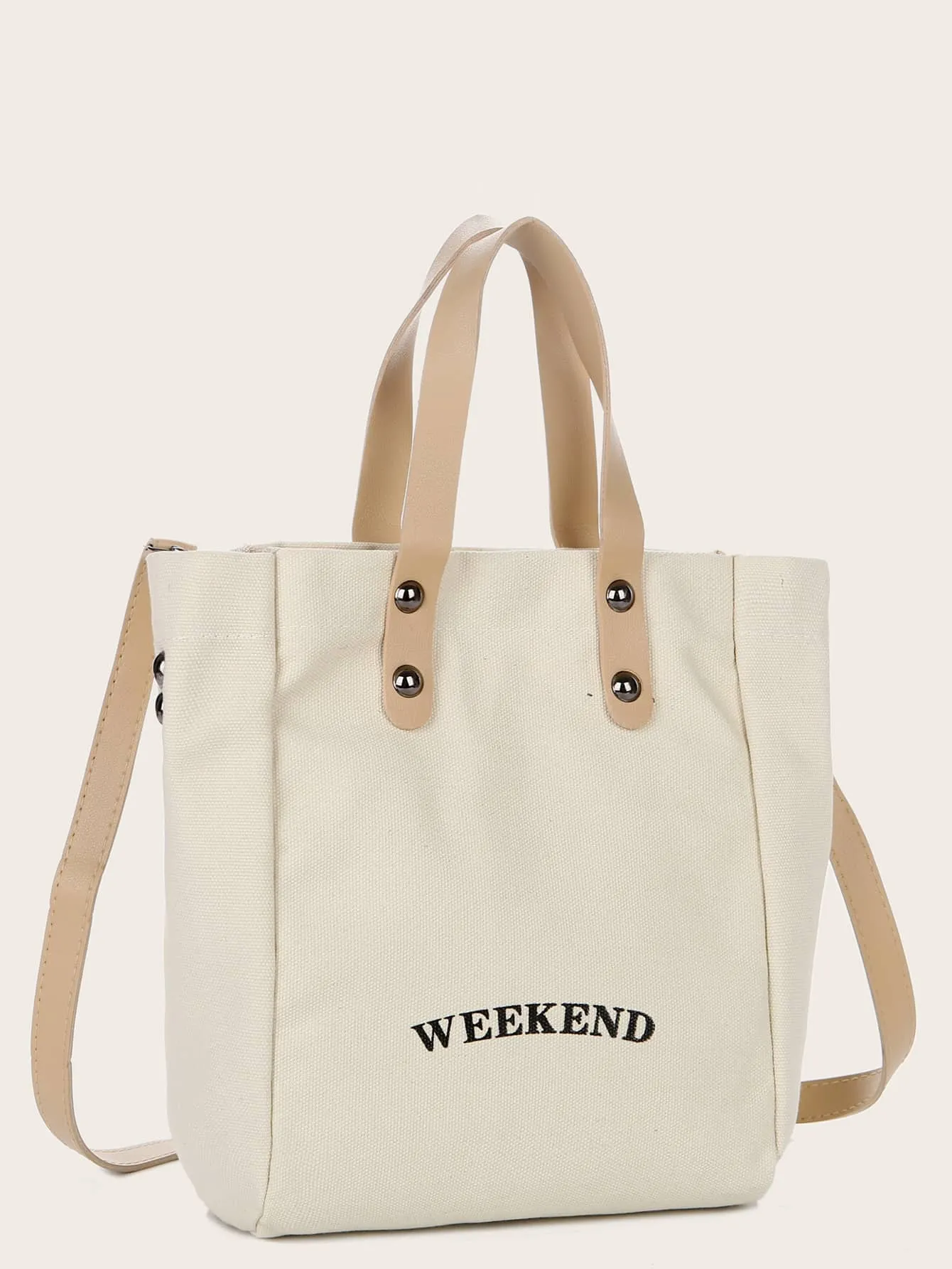 2pcs Letter Graphic Canvas Bag With Crossbody Bag