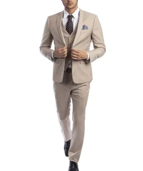 3 piece Tan Slim Fit Men's Suit with Vest Set