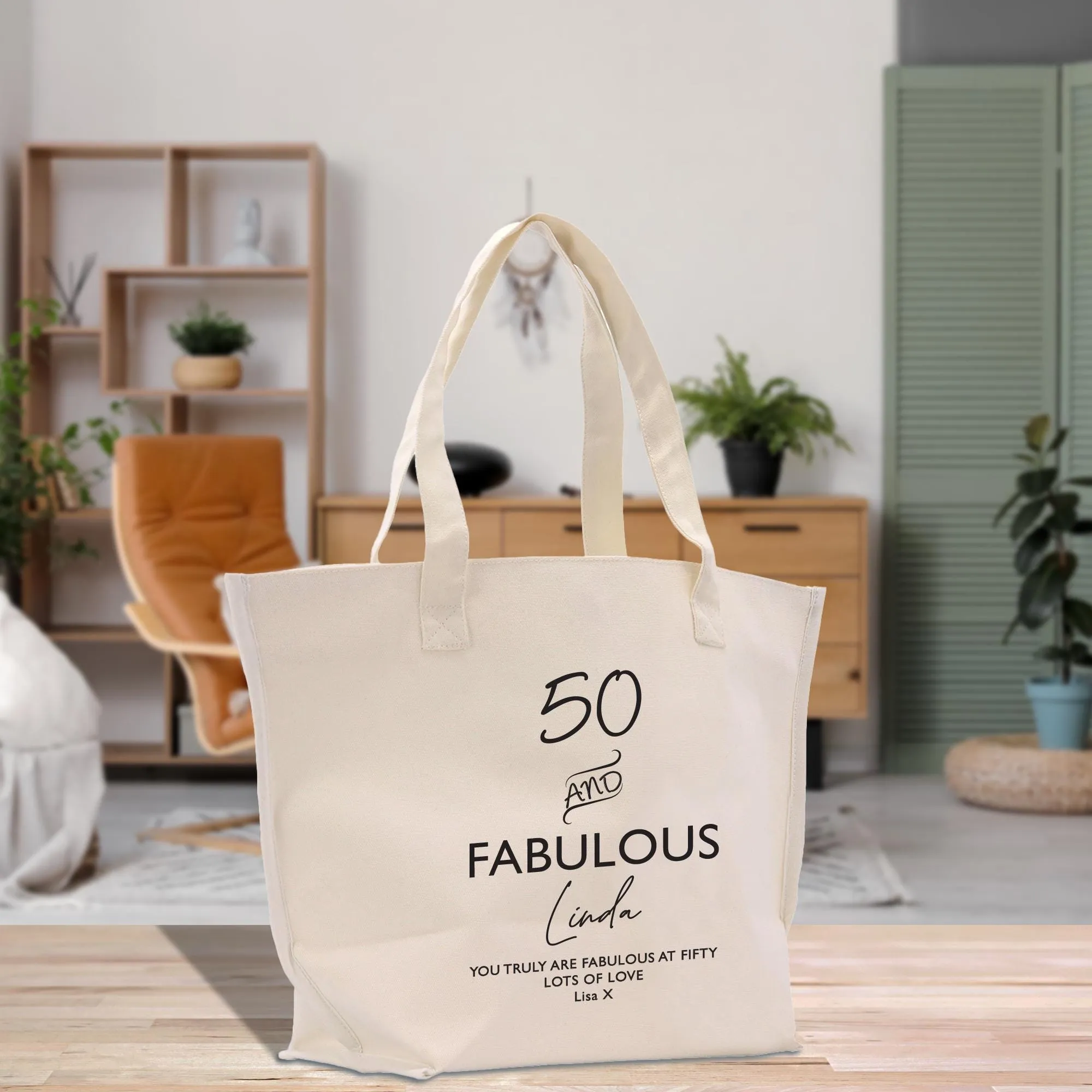 50 Fifty and Fabulous 50th Age Birthday Cotton Canvas Tote Bag 50th Birthday Gift For Women 50th Birthday Celebration Party Gift (BDT1021)