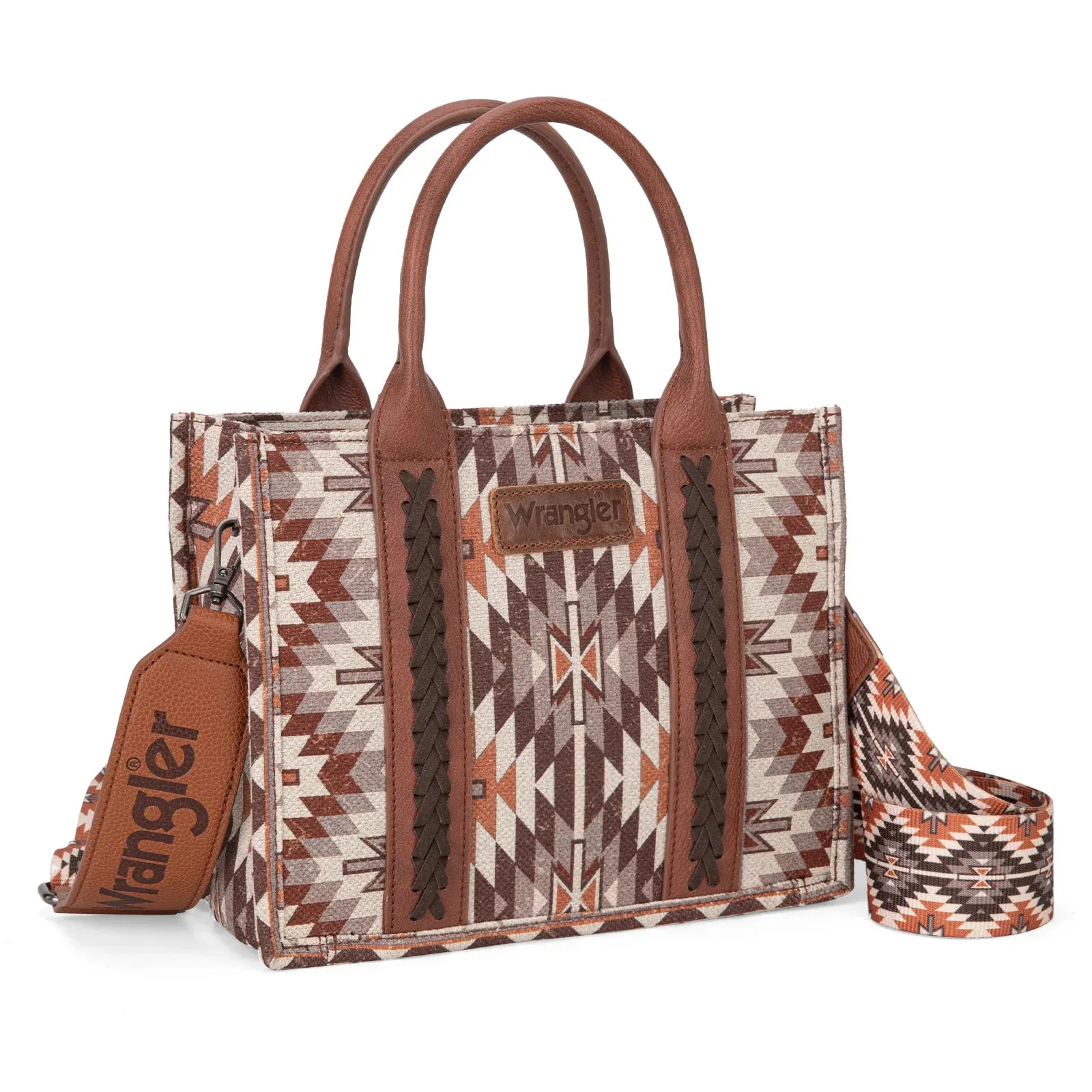 All-Over Aztec Print Canvas Tote - Brown