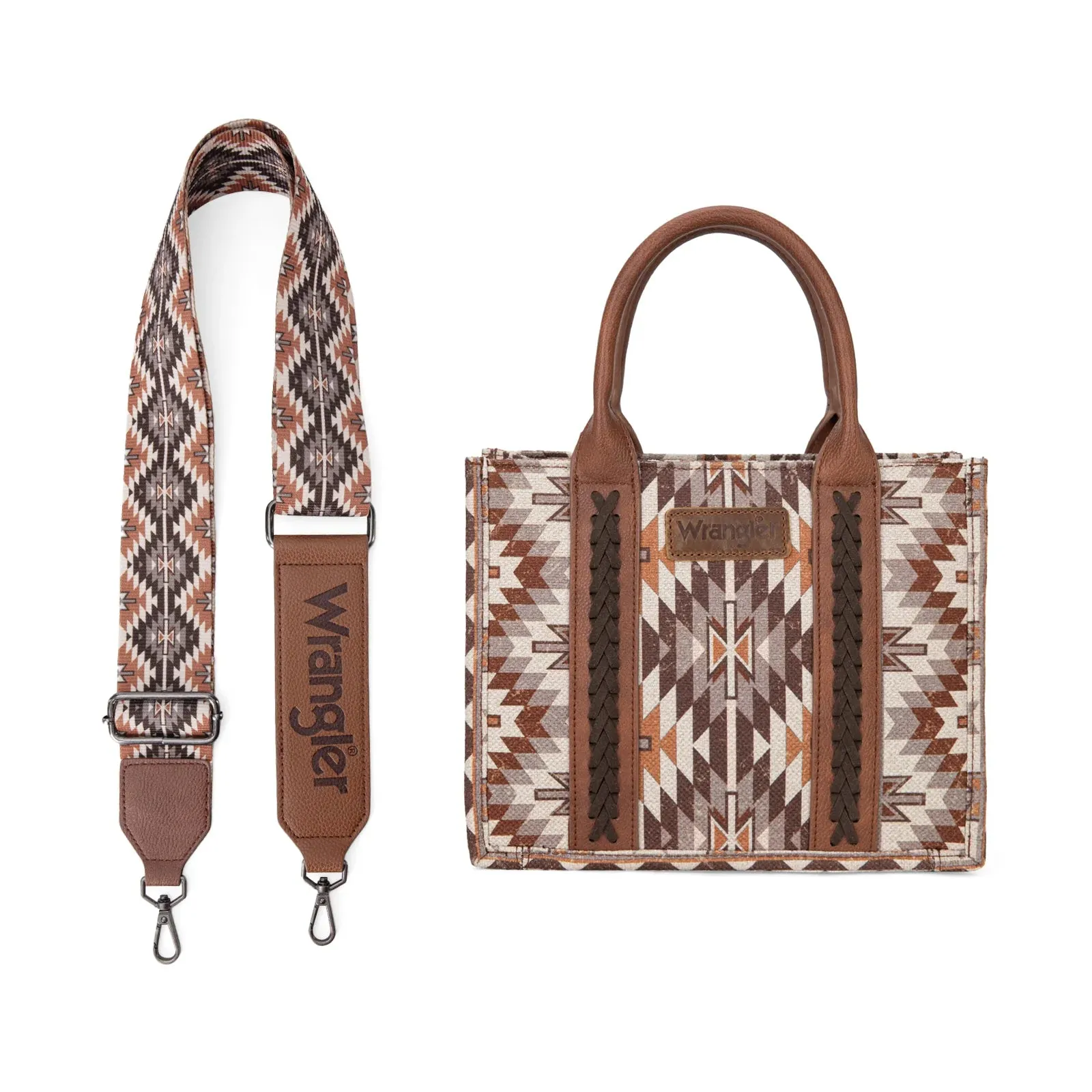 All-Over Aztec Print Canvas Tote - Brown