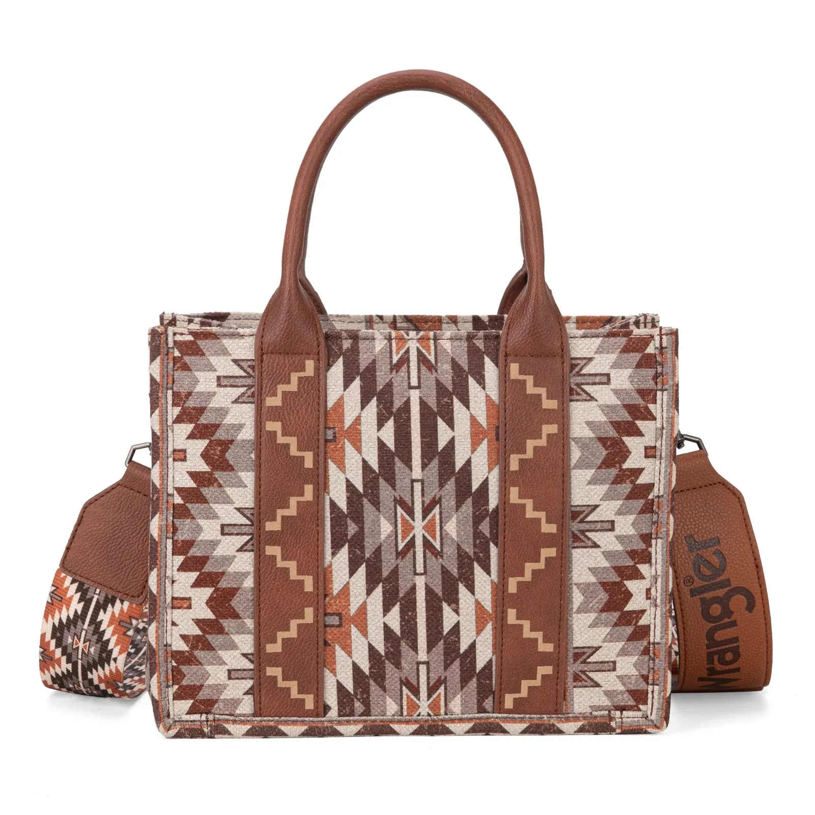 All-Over Aztec Print Canvas Tote - Brown