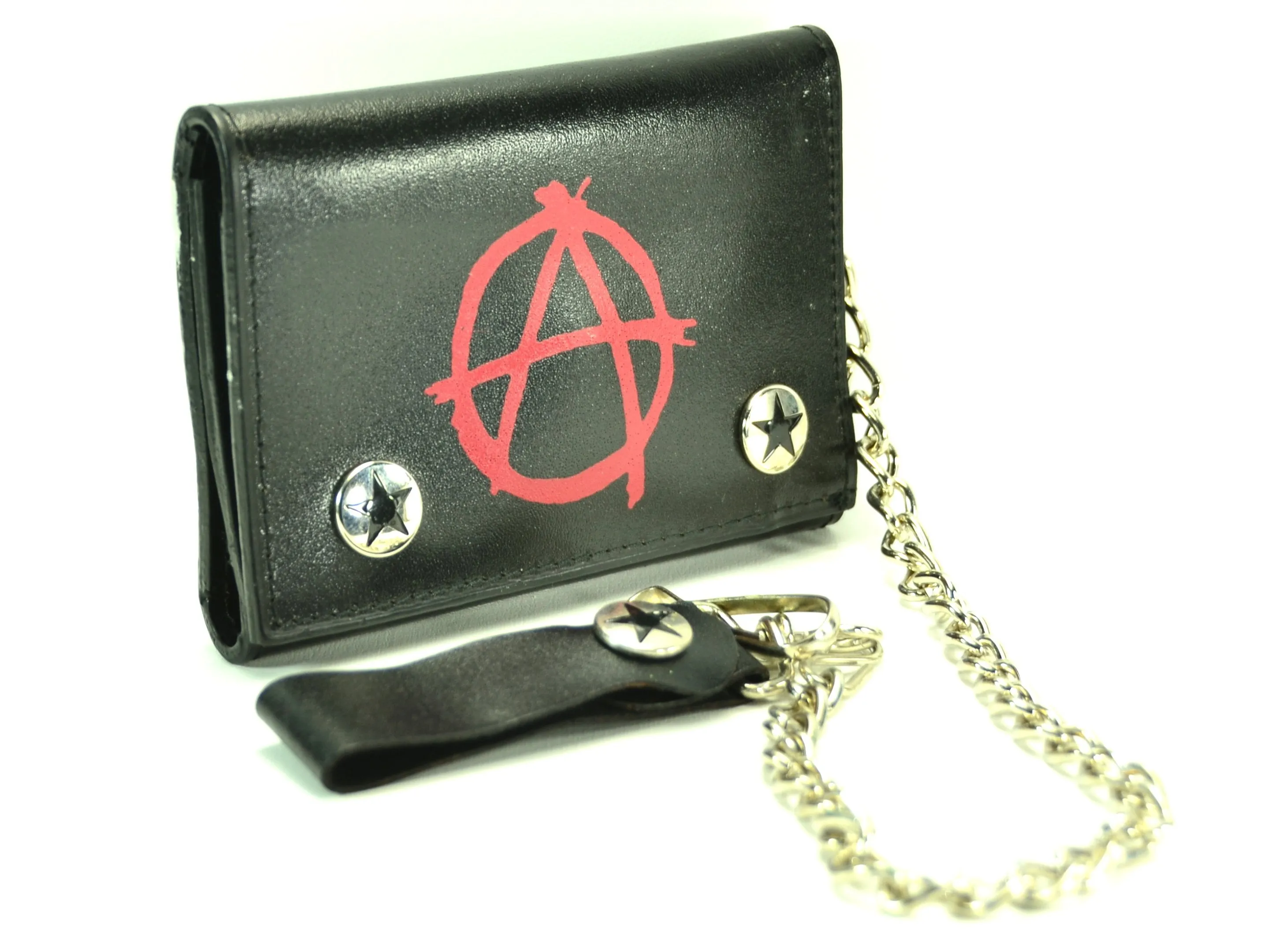 Anarchy Printed Black Leather Tri-Fold Wallet