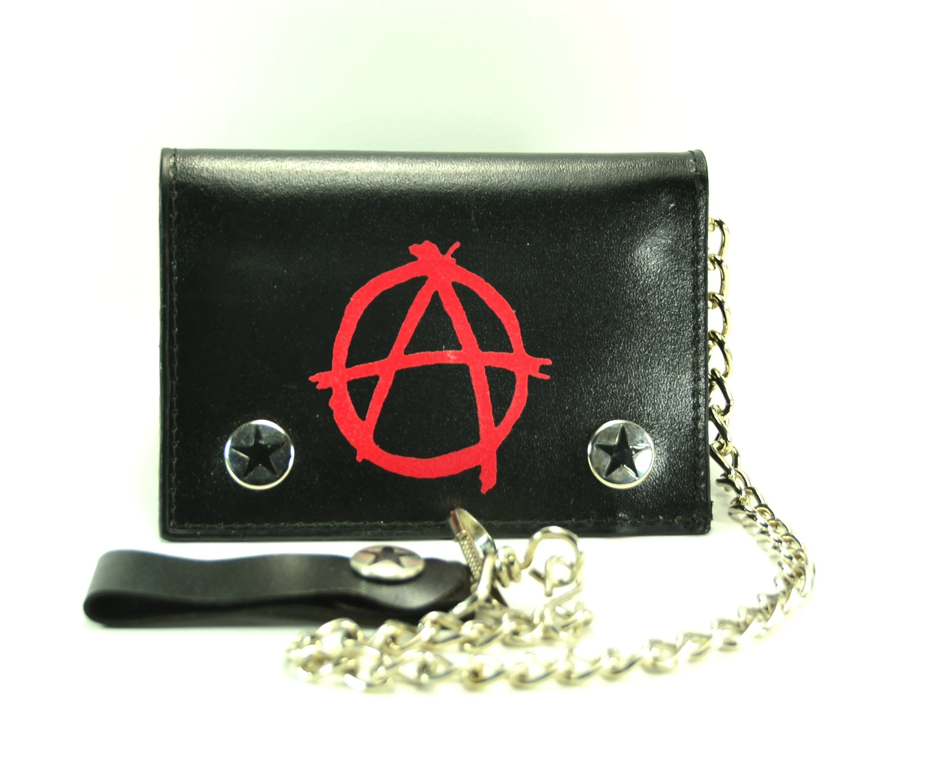 Anarchy Printed Black Leather Tri-Fold Wallet