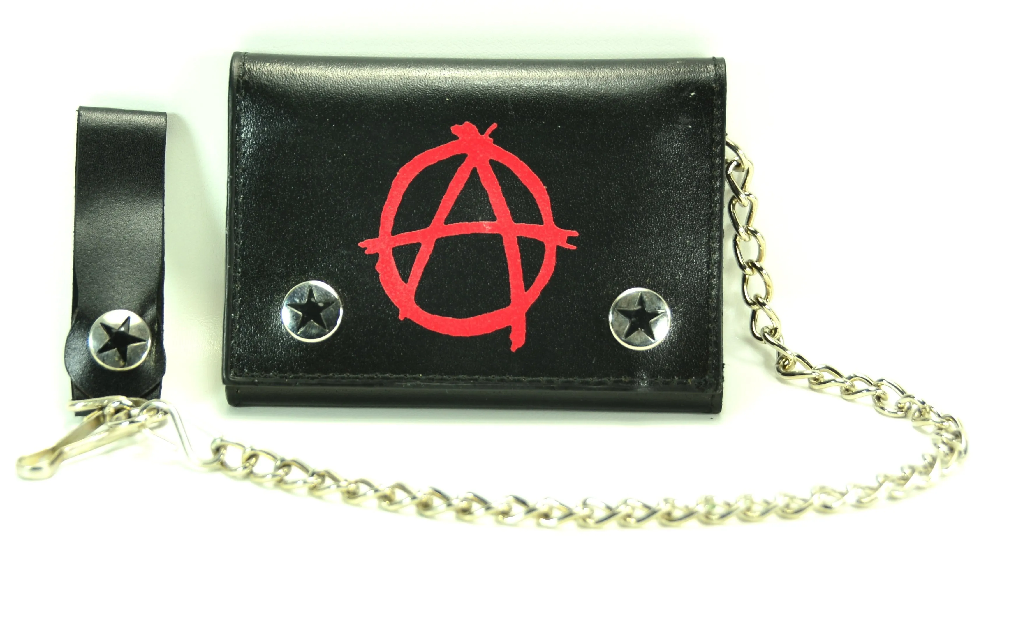 Anarchy Printed Black Leather Tri-Fold Wallet