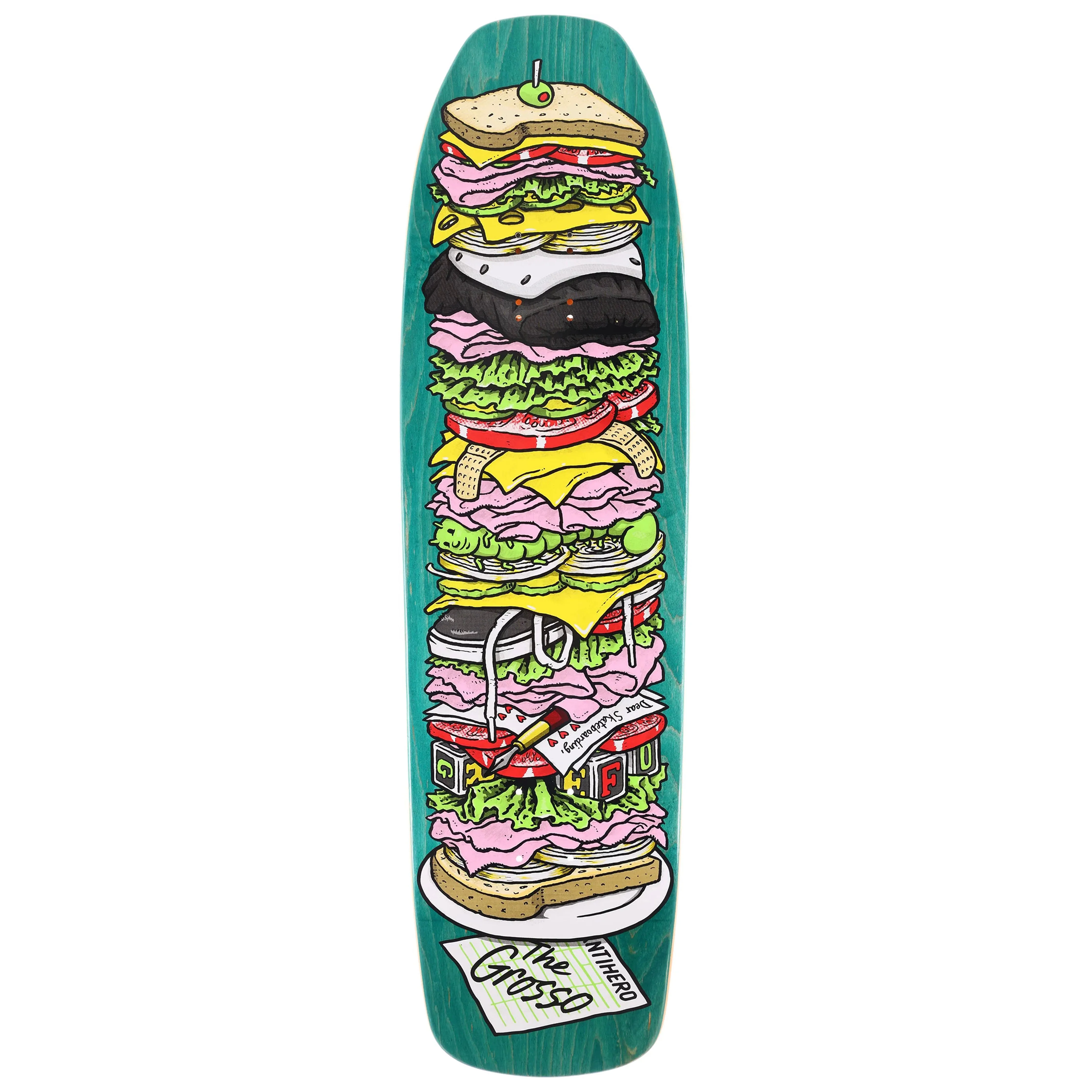 Anti Hero Skateboards Grosso Dagwood Roast Beef Teal Skateboard Deck - 9.25 Double Drilled