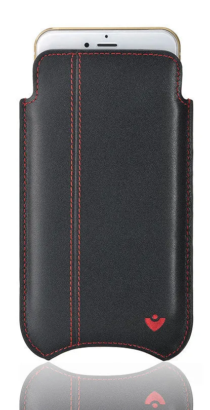 Apple iPhone 13 mini Wallet Case in Black Genuine Napa Leather | Screen Cleaning Sanitizing Lining