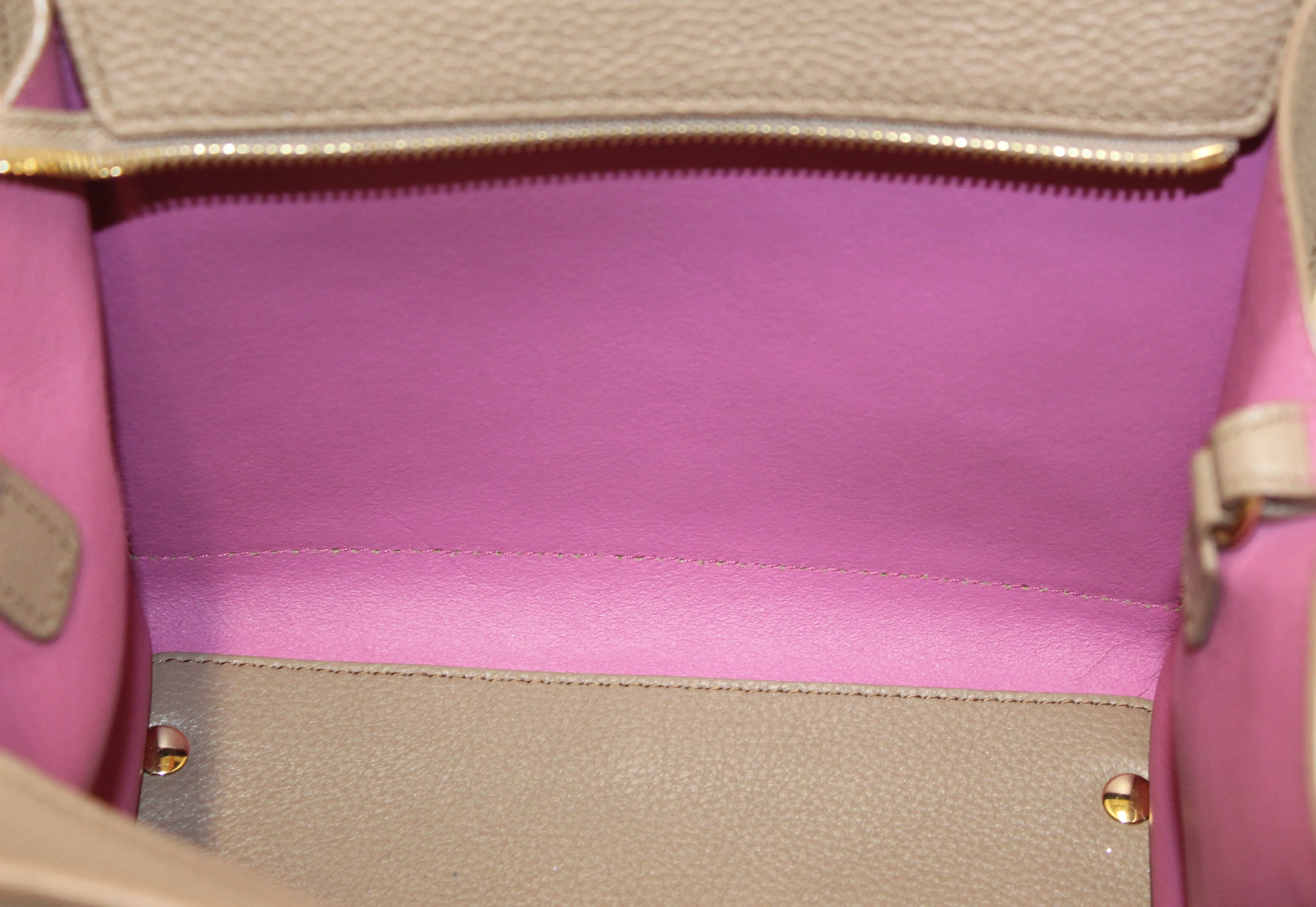 Authentic Salvatore Ferragamo Taupe Pink Bi-color Leather Double Handle bag