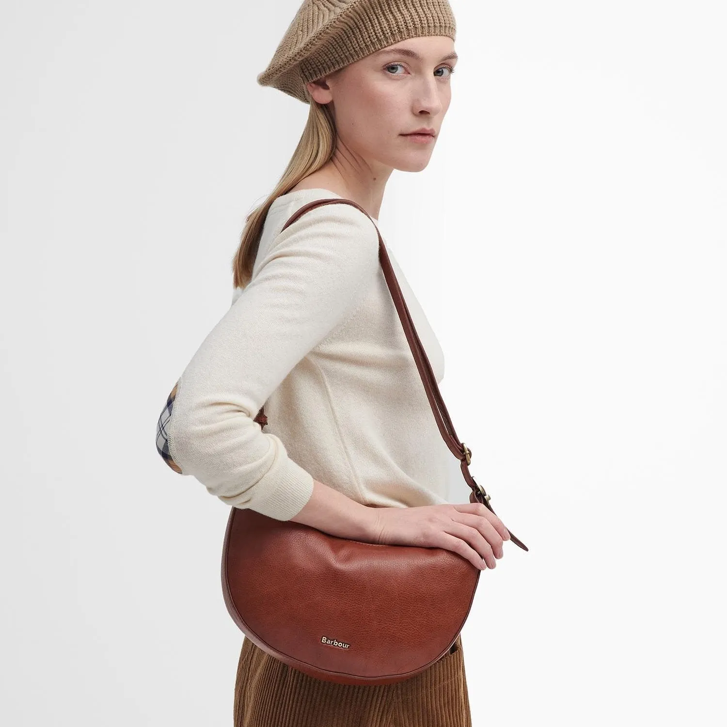 Barbour Laire Leather Half-Moon Bag in Brown