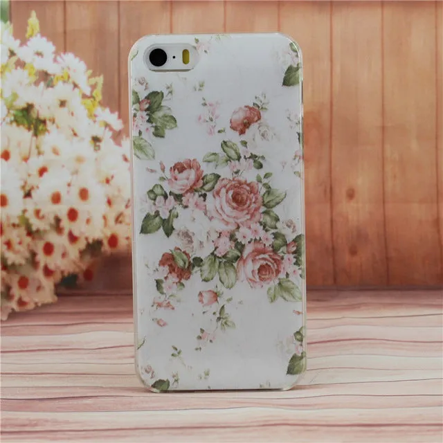 Beautiful Flower Design Painted Hard Black Cover Cases Fit For iPhone 5 5s SE Case For Phone Fashion Shell AABDB224: --DJJDD65