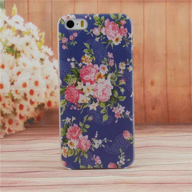 Beautiful Flower Design Painted Hard Black Cover Cases Fit For iPhone 5 5s SE Case For Phone Fashion Shell AABDB224: --DJJDD65