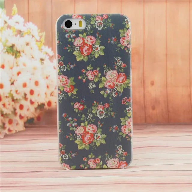 Beautiful Flower Design Painted Hard Black Cover Cases Fit For iPhone 5 5s SE Case For Phone Fashion Shell AABDB224: --DJJDD65