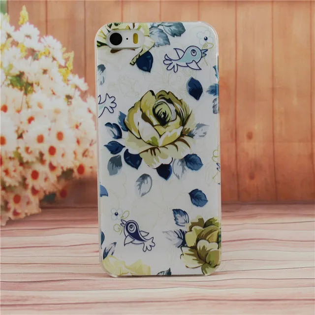 Beautiful Flower Design Painted Hard Black Cover Cases Fit For iPhone 5 5s SE Case For Phone Fashion Shell AABDB224: --DJJDD65