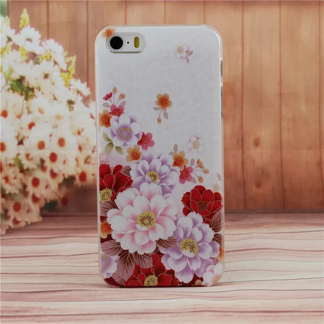 Beautiful Flower Design Painted Hard Black Cover Cases Fit For iPhone 5 5s SE Case For Phone Fashion Shell AABDB224: --DJJDD65