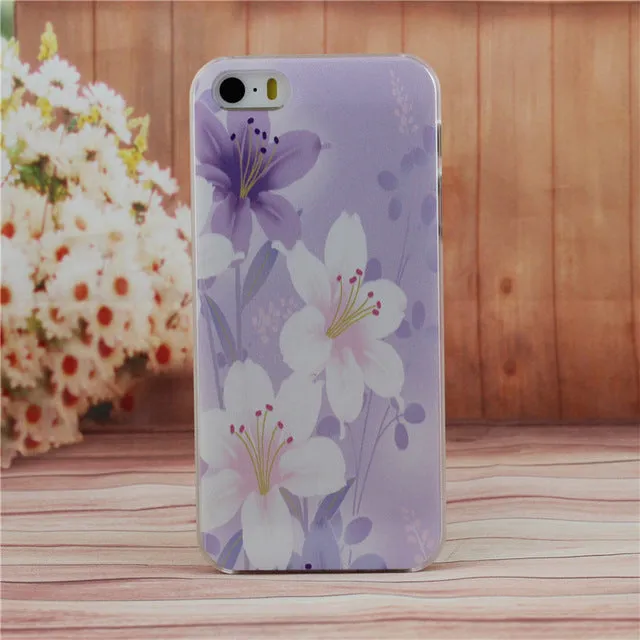 Beautiful Flower Design Painted Hard Black Cover Cases Fit For iPhone 5 5s SE Case For Phone Fashion Shell AABDB224: --DJJDD65