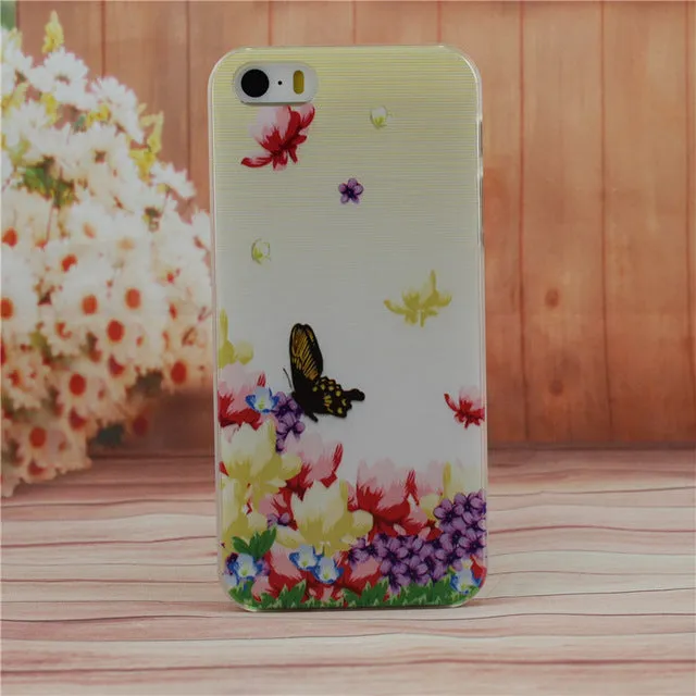 Beautiful Flower Design Painted Hard Black Cover Cases Fit For iPhone 5 5s SE Case For Phone Fashion Shell AABDB224: --DJJDD65