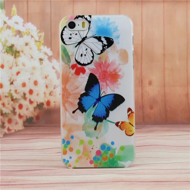 Beautiful Flower Design Painted Hard Black Cover Cases Fit For iPhone 5 5s SE Case For Phone Fashion Shell AABDB224: --DJJDD65