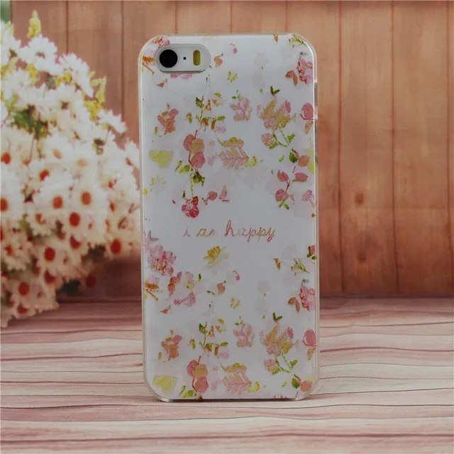 Beautiful Flower Design Painted Hard Black Cover Cases Fit For iPhone 5 5s SE Case For Phone Fashion Shell AABDB224: --DJJDD65