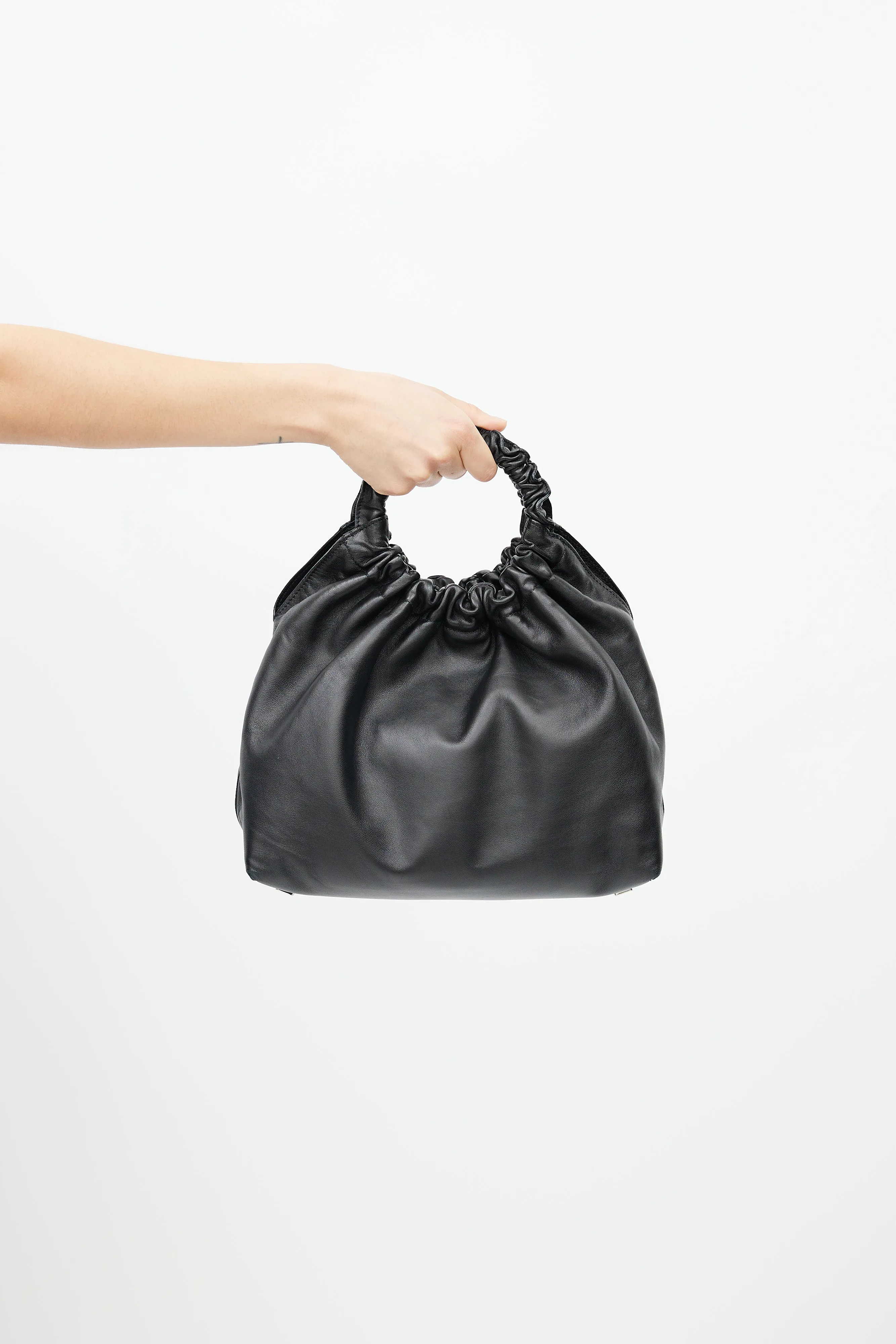 Black Leather Medium Double Circle Bag