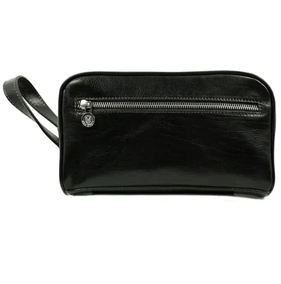 Black Leather Toiletry Bag