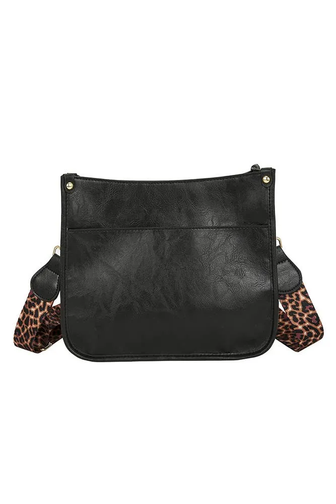 Black Leopard Strap Crossbody Purse