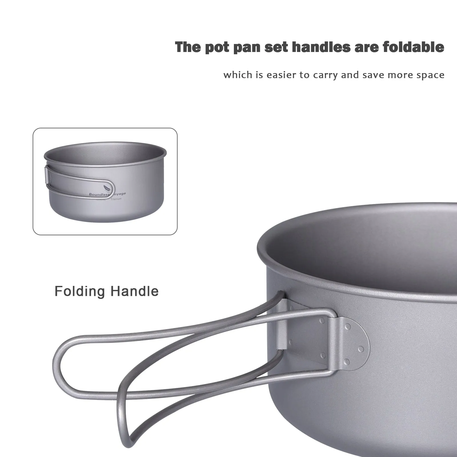 Boundless Voyage Outdoor Titanium Pot Pan Set 500ml 1000ml with Lid Folding Handle Camping Hiking Picnic Ultralight Cookware