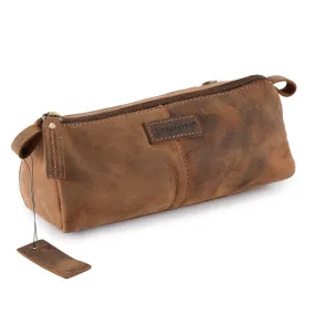 Brown Genuine Leather Pencil Case / Travel Toiletry Bag #TW10