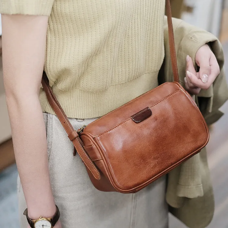 Brown Leather Crossbody Purse Black Leather Shoulder Bag