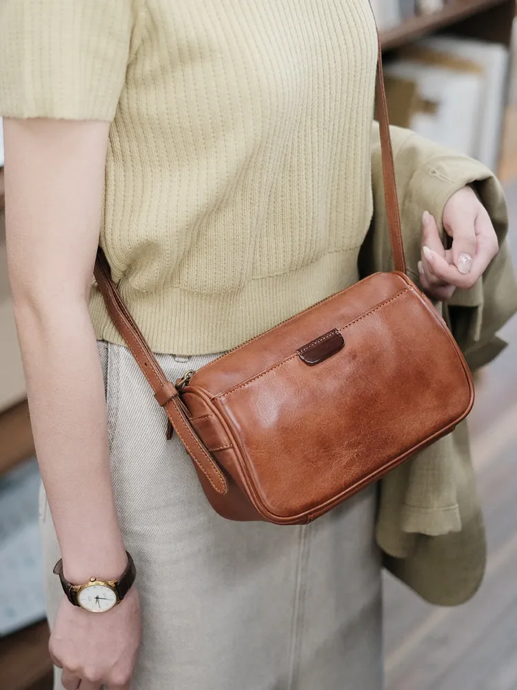 Brown Leather Crossbody Purse Black Leather Shoulder Bag