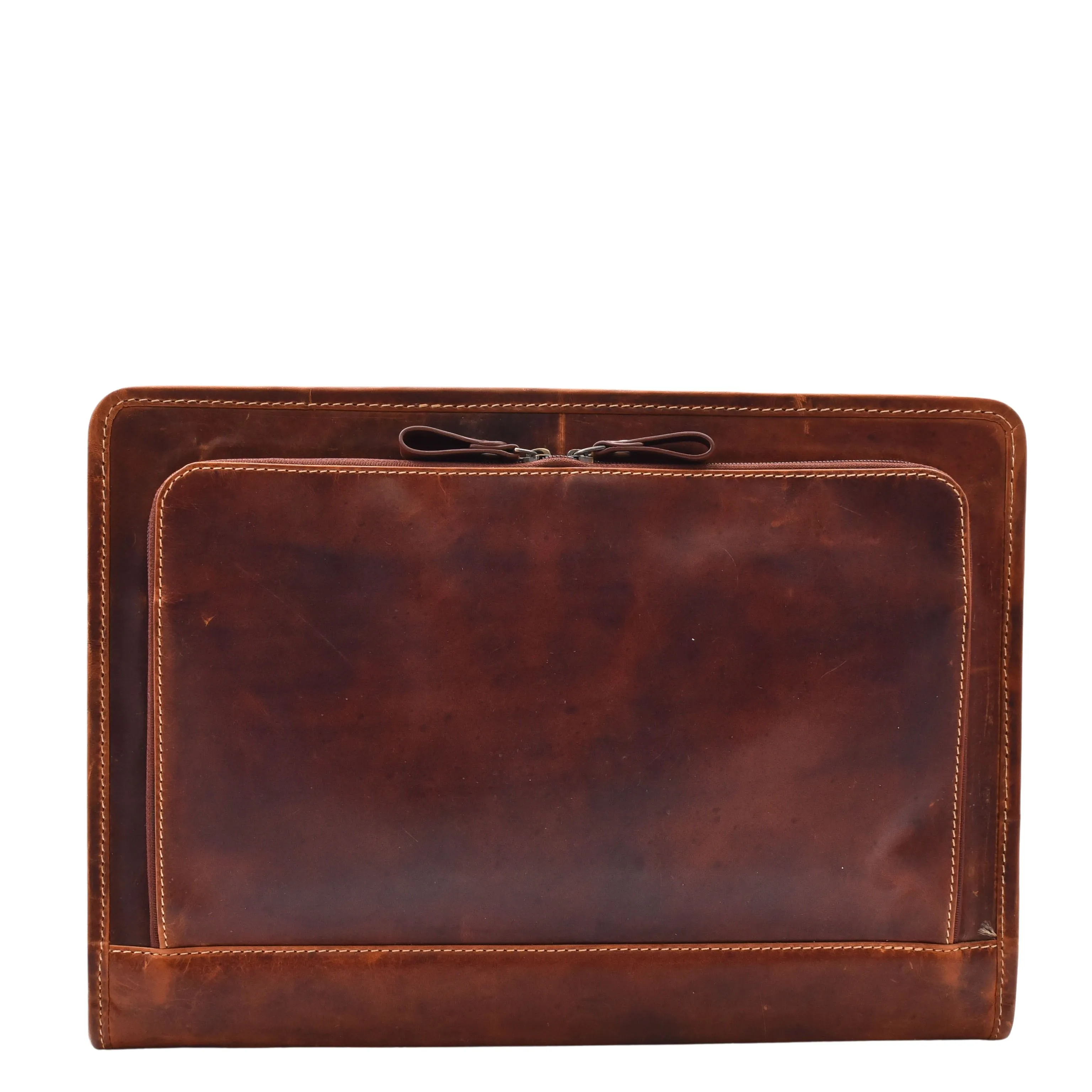 Brown Leather Folio Bag A4 Document Underarm Portfolio Case - Stanford