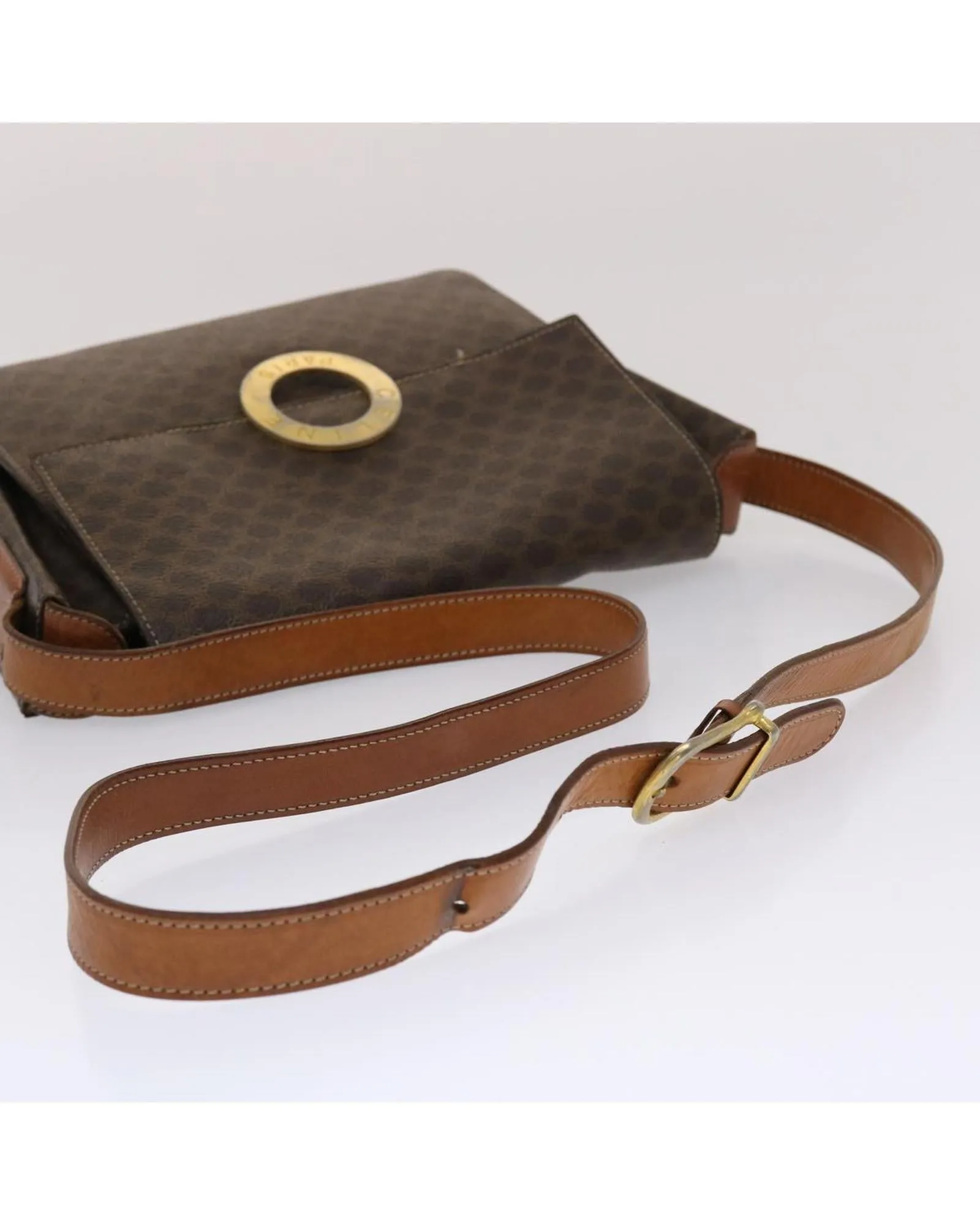 Brown PVC Leather Shoulder Bag with Macadam Canvas Pattern