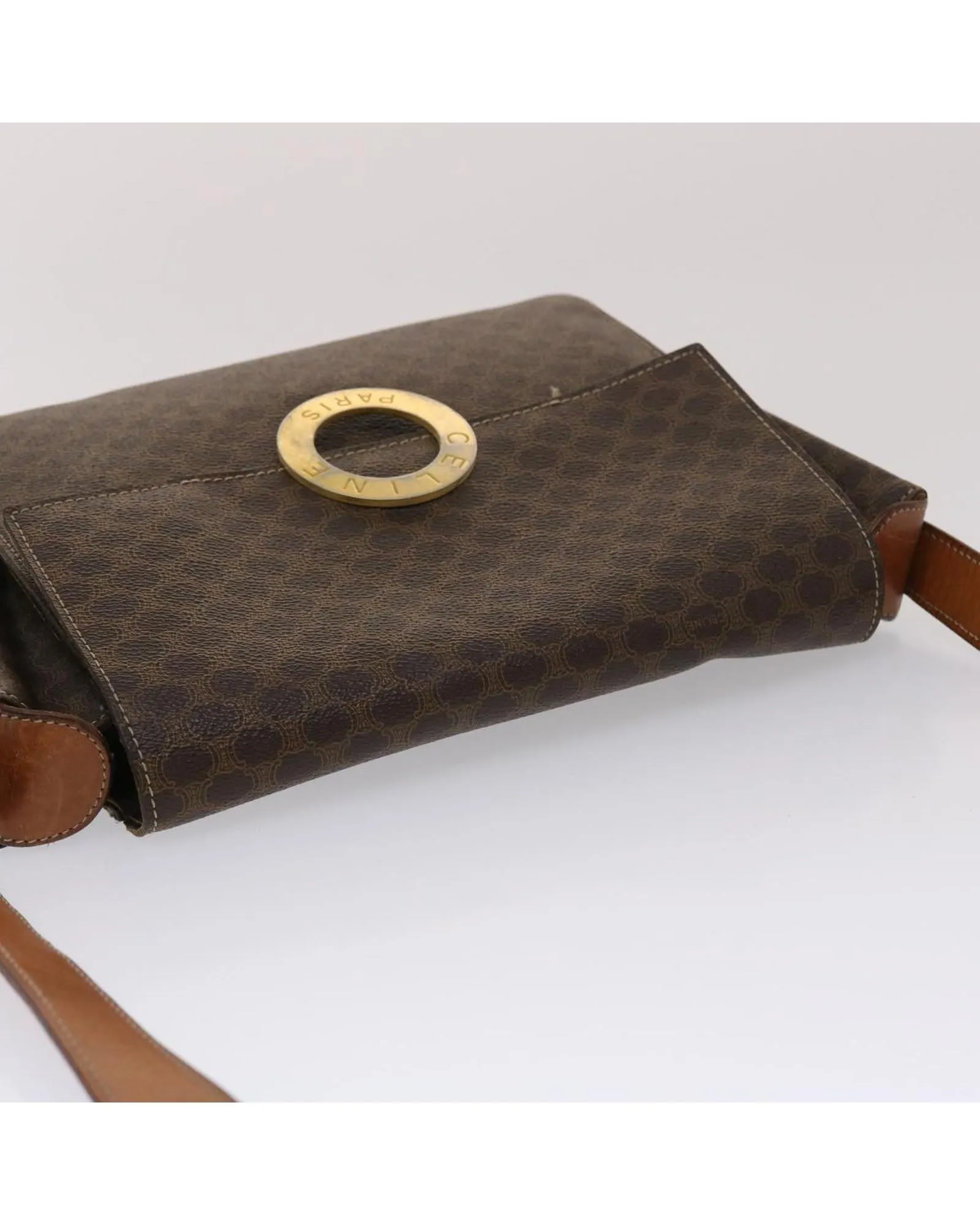 Brown PVC Leather Shoulder Bag with Macadam Canvas Pattern