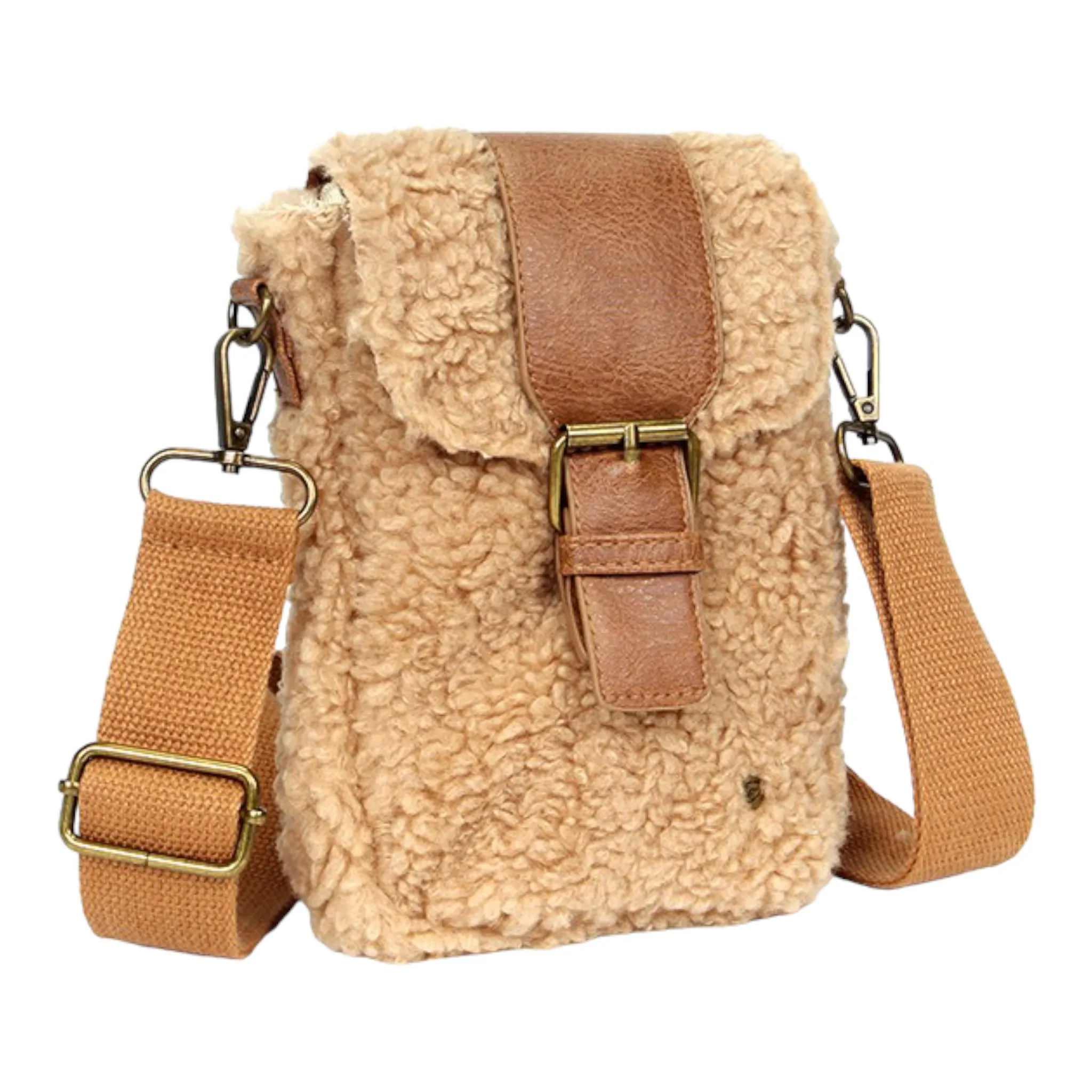 Camel teddy telefoon- en schoudertasje Gestel