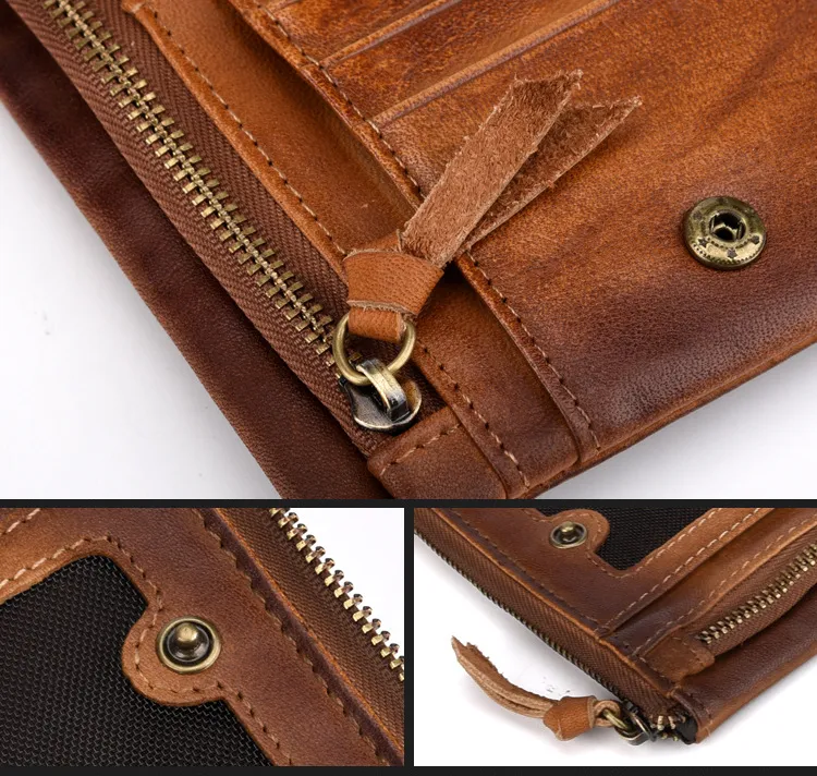 Casual Vintage Double Zipper Leather Wallets 0660