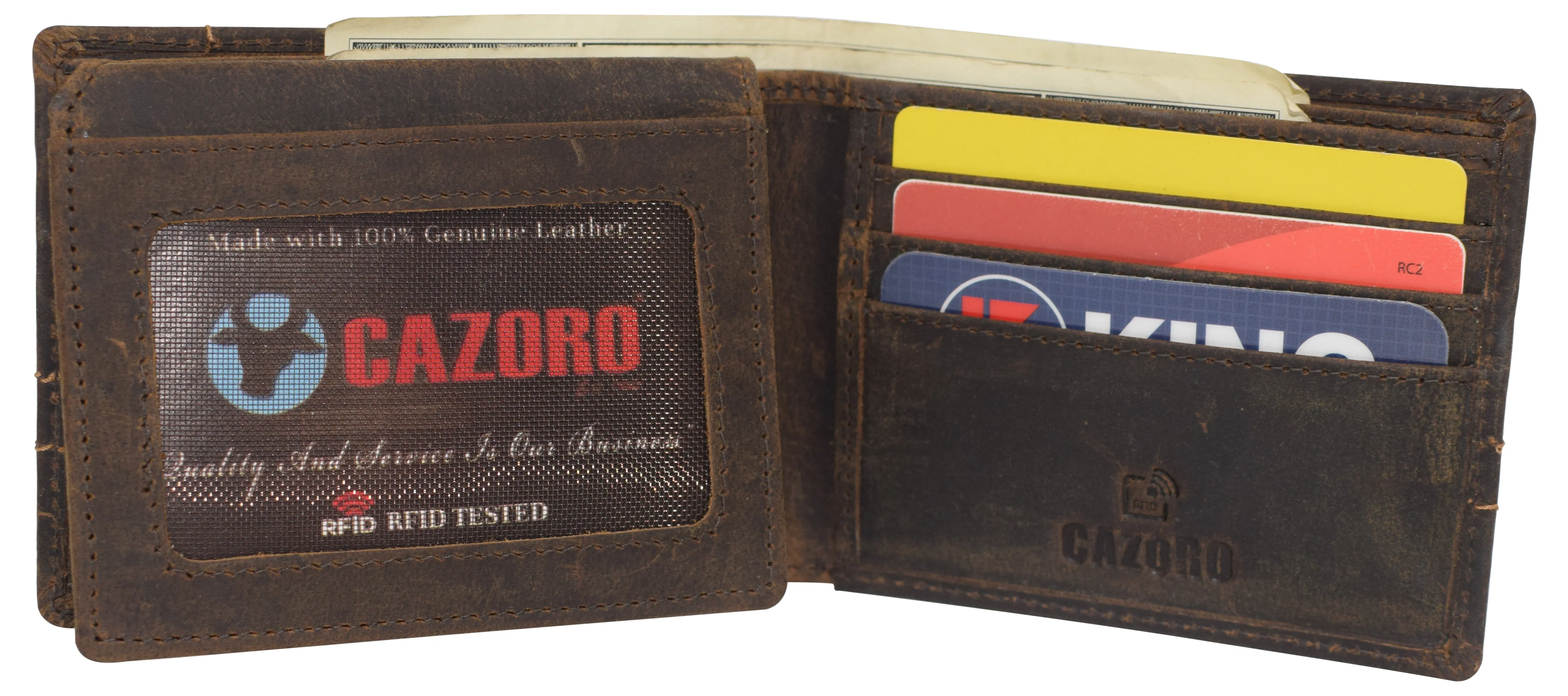 CAZORO Wallet for Mens Vintage Genuine Leather RFID Blocking Bifold Men Distressed Wallet