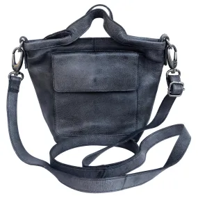 Charcoal Gray Leather Top Handle Crossbody Bag