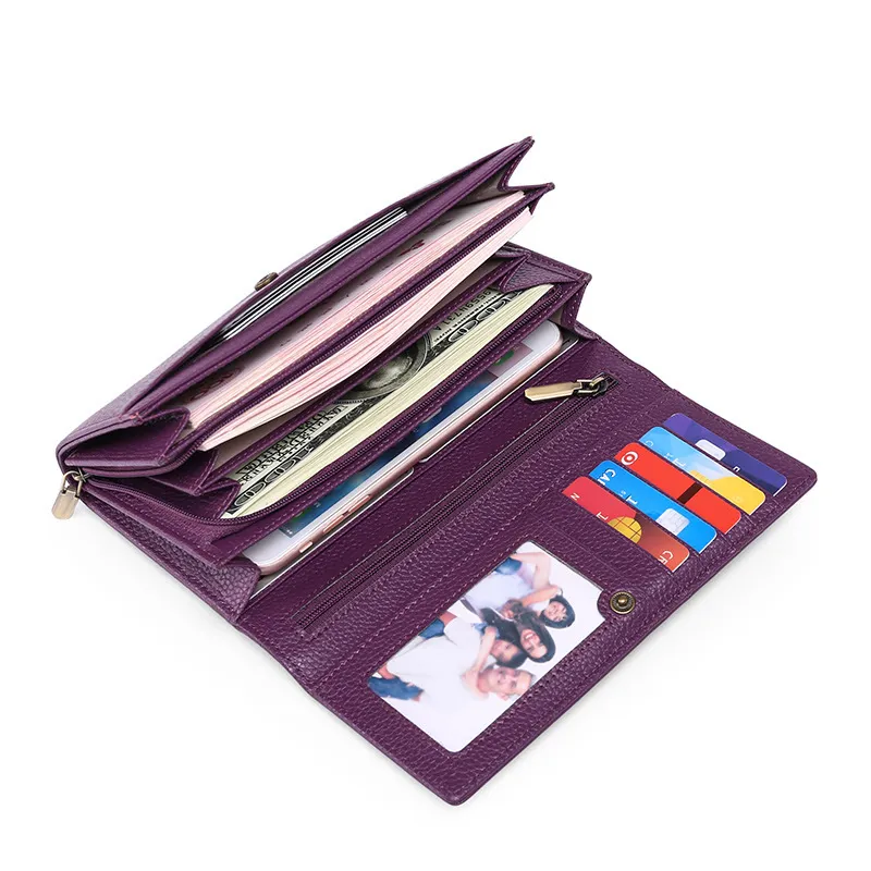 Cowhide Long leather RFID Wallet for Women Q198