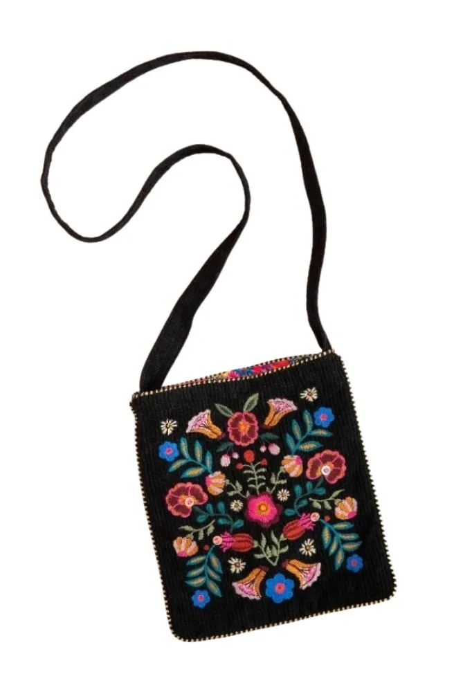 Crossbody Black Folk Flower Bag