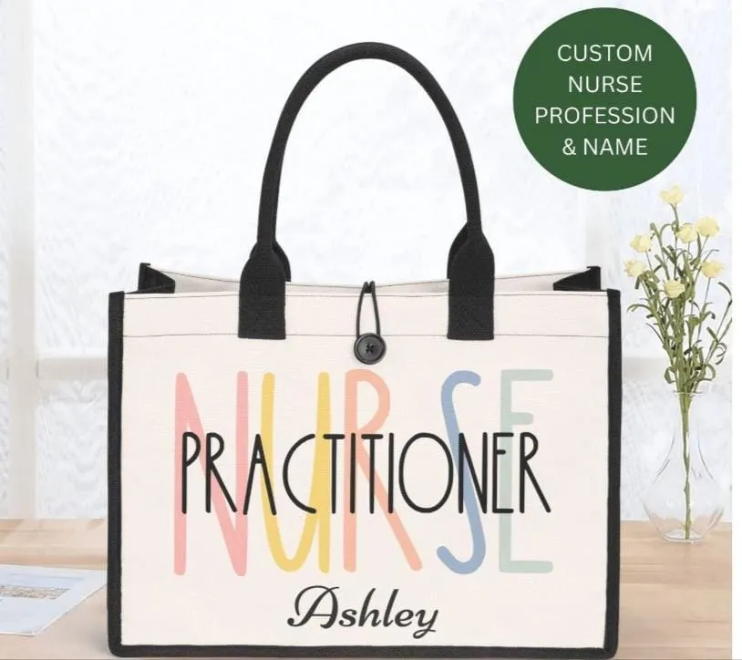 Custom Nurse Premium All-Over Print Canvas Tote Bag, Custom Nurse Gift