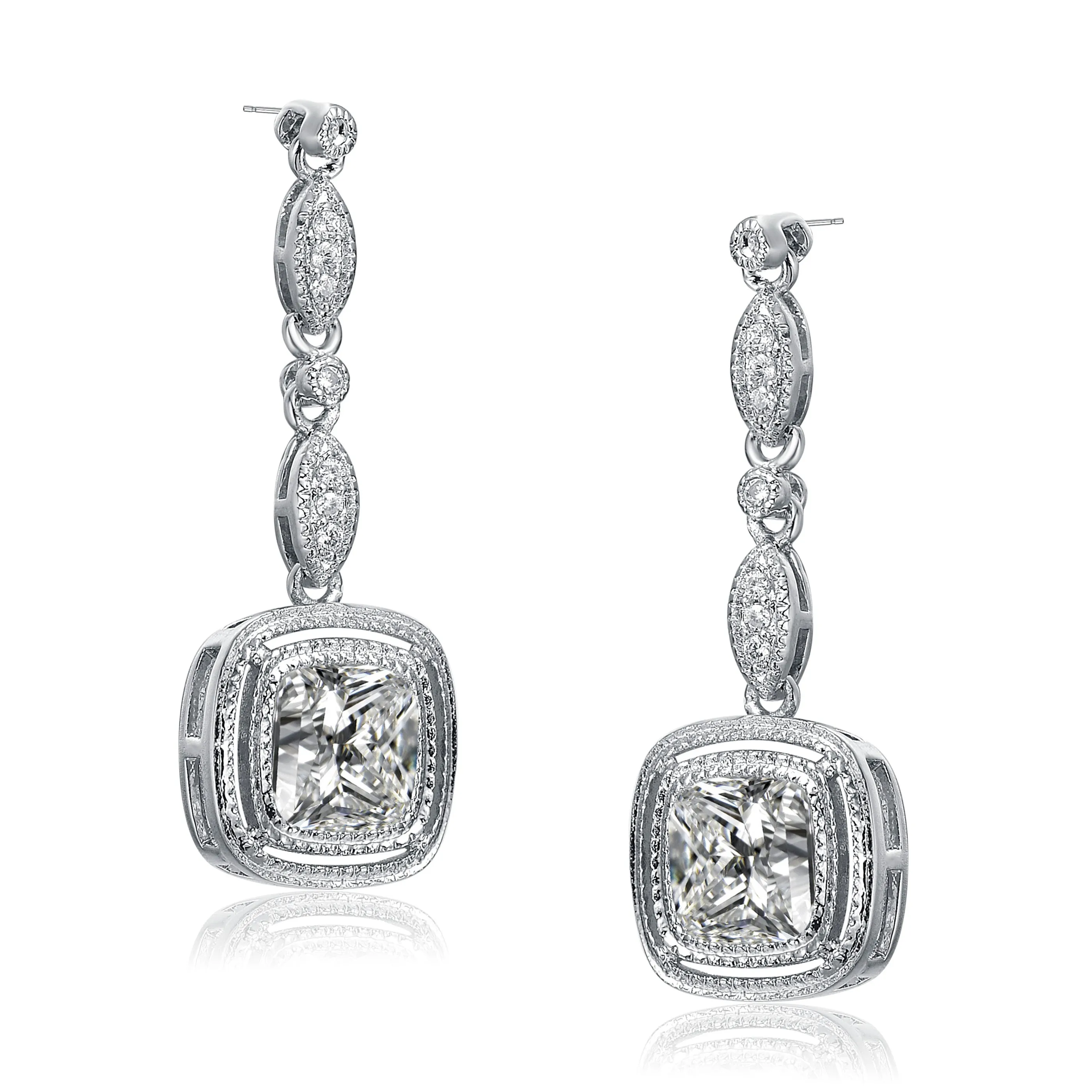 CZ Sterling Silver Square Drop Earrings