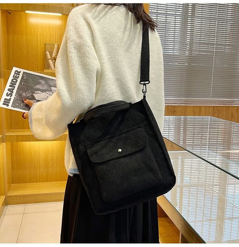 Darianrojas Corduroy Bag for Women Shopper Bag Designer Handbag Autumn and Winter Girls Student Bookbag Female Canvas Shoulder Tote Bag