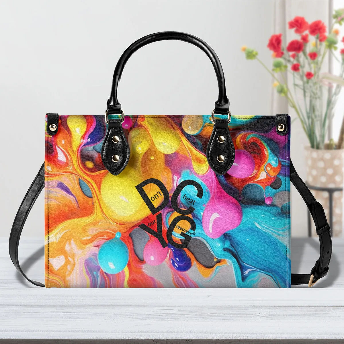 DCYG Black Logo & Multi-Color Balloons Multiple Sizes Upgraded Luxury Women PU Leather Handbag