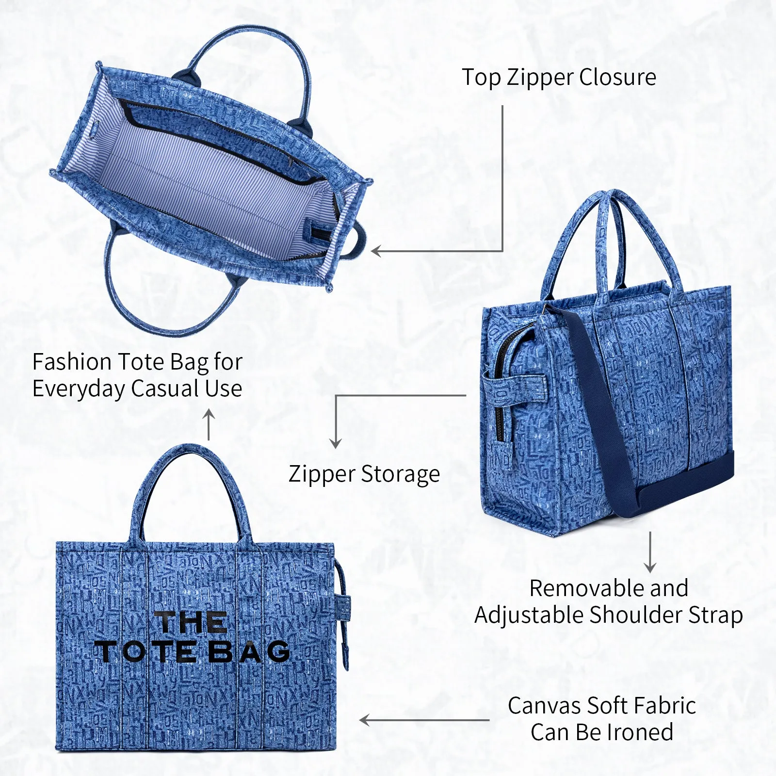 Denim Canvas Tote Bag for Women